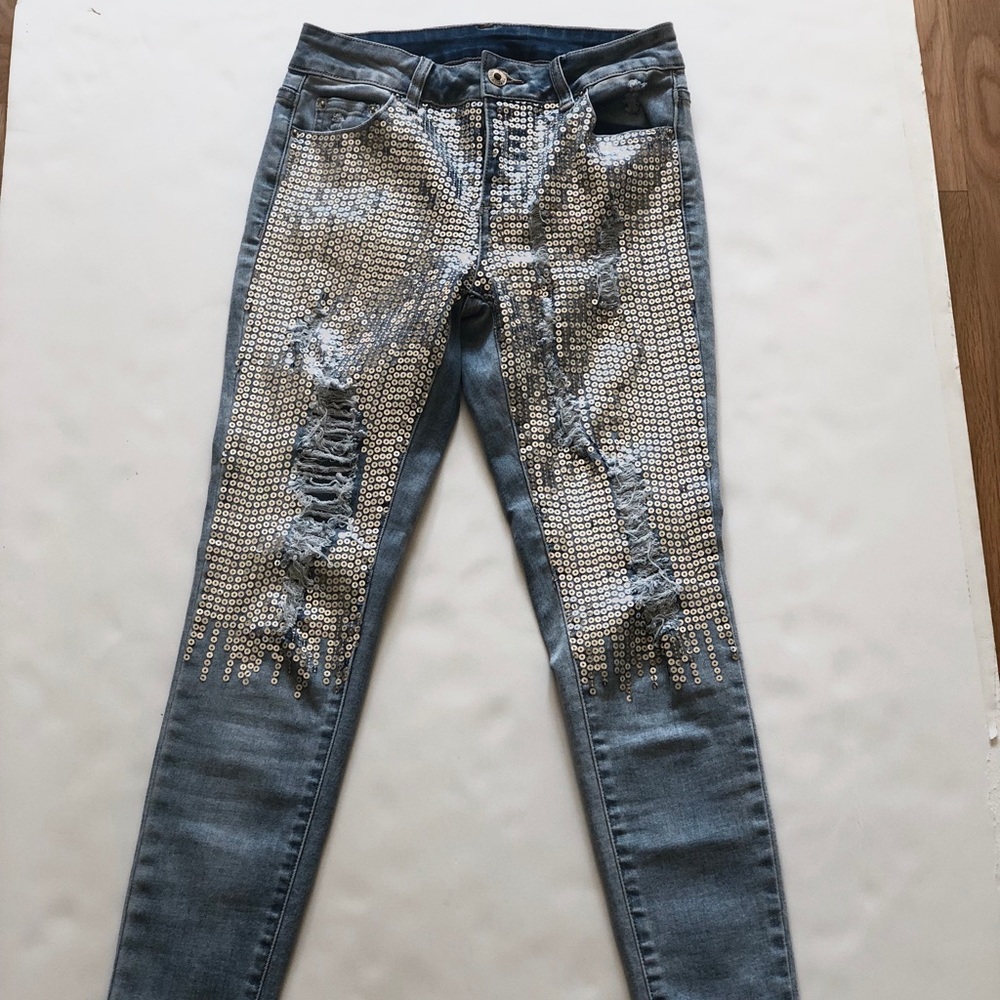 Litz Jeans Sequined Distressed Jeans Size 25